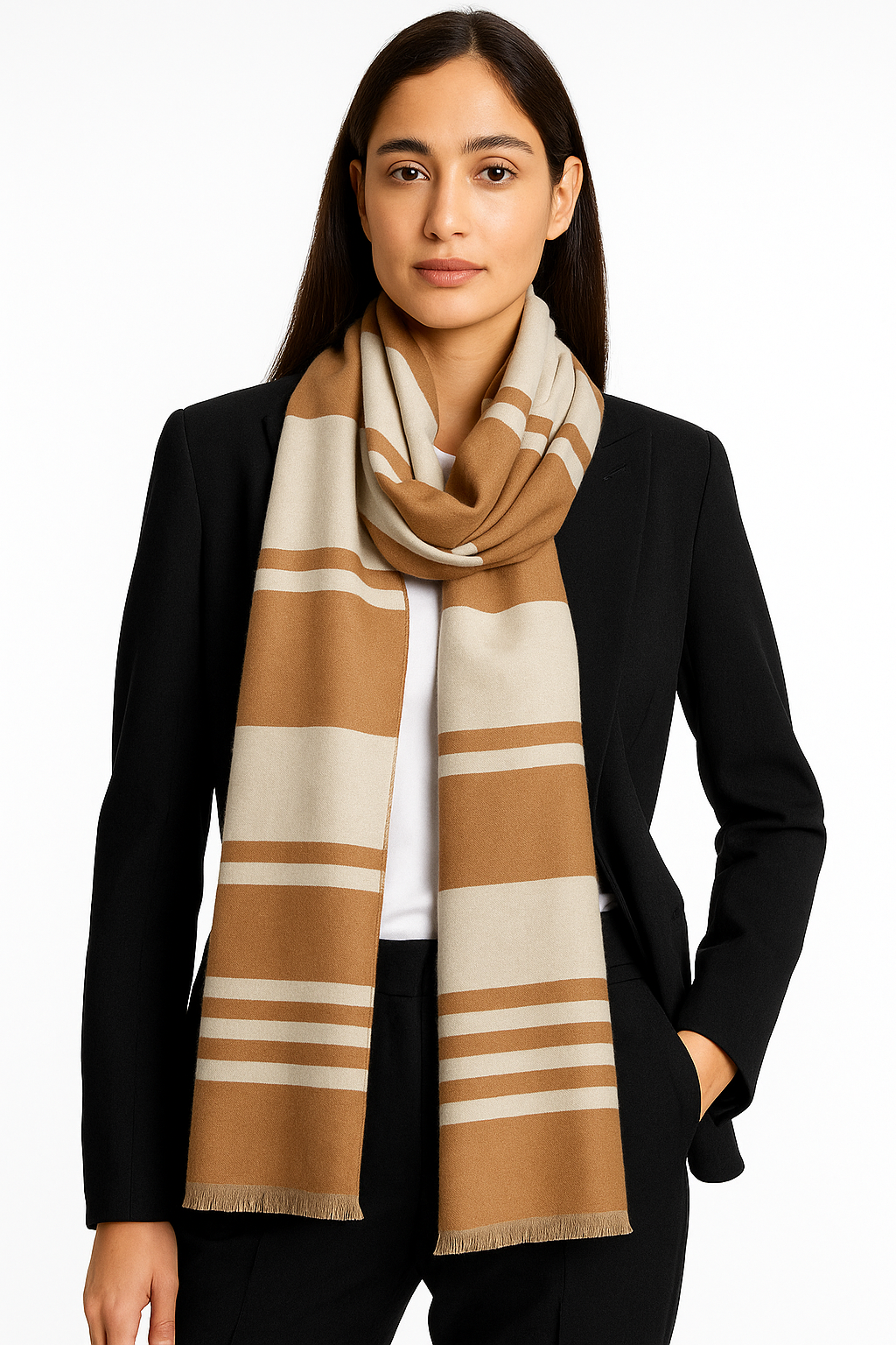 Luxury Branded Wool Scarf - Cappuccino White - woomex.pk