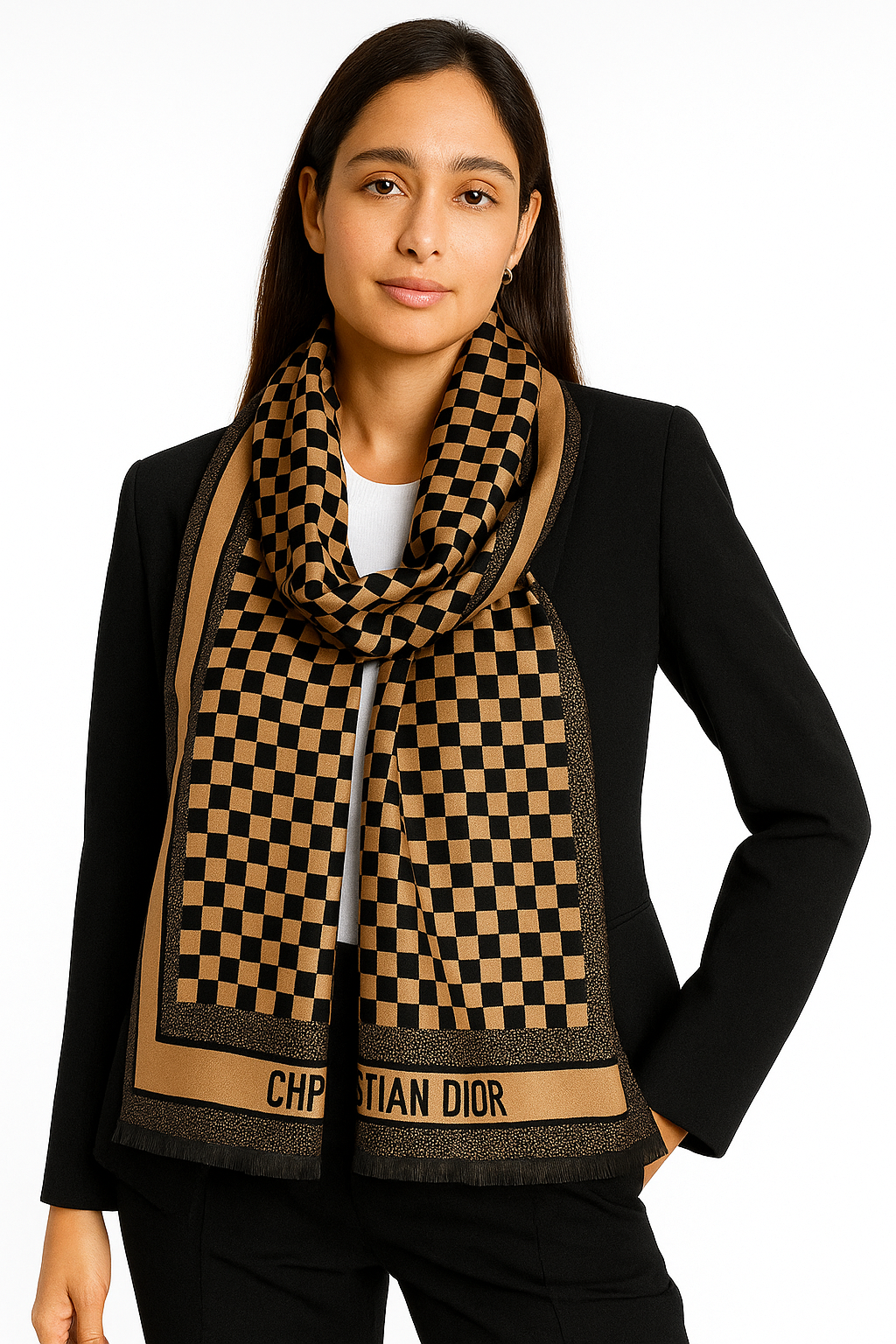 Luxury Branded Wool Scarf - Black Caramel Dior - woomex.pk