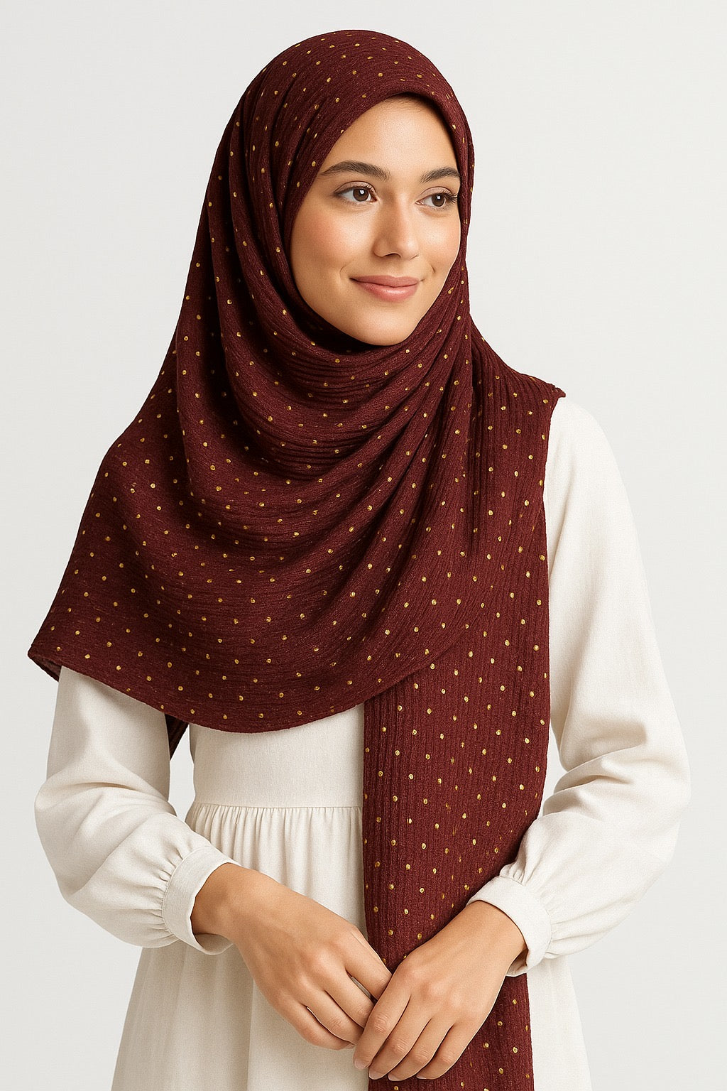Maroon - Stripple Dot Fancy Hijab