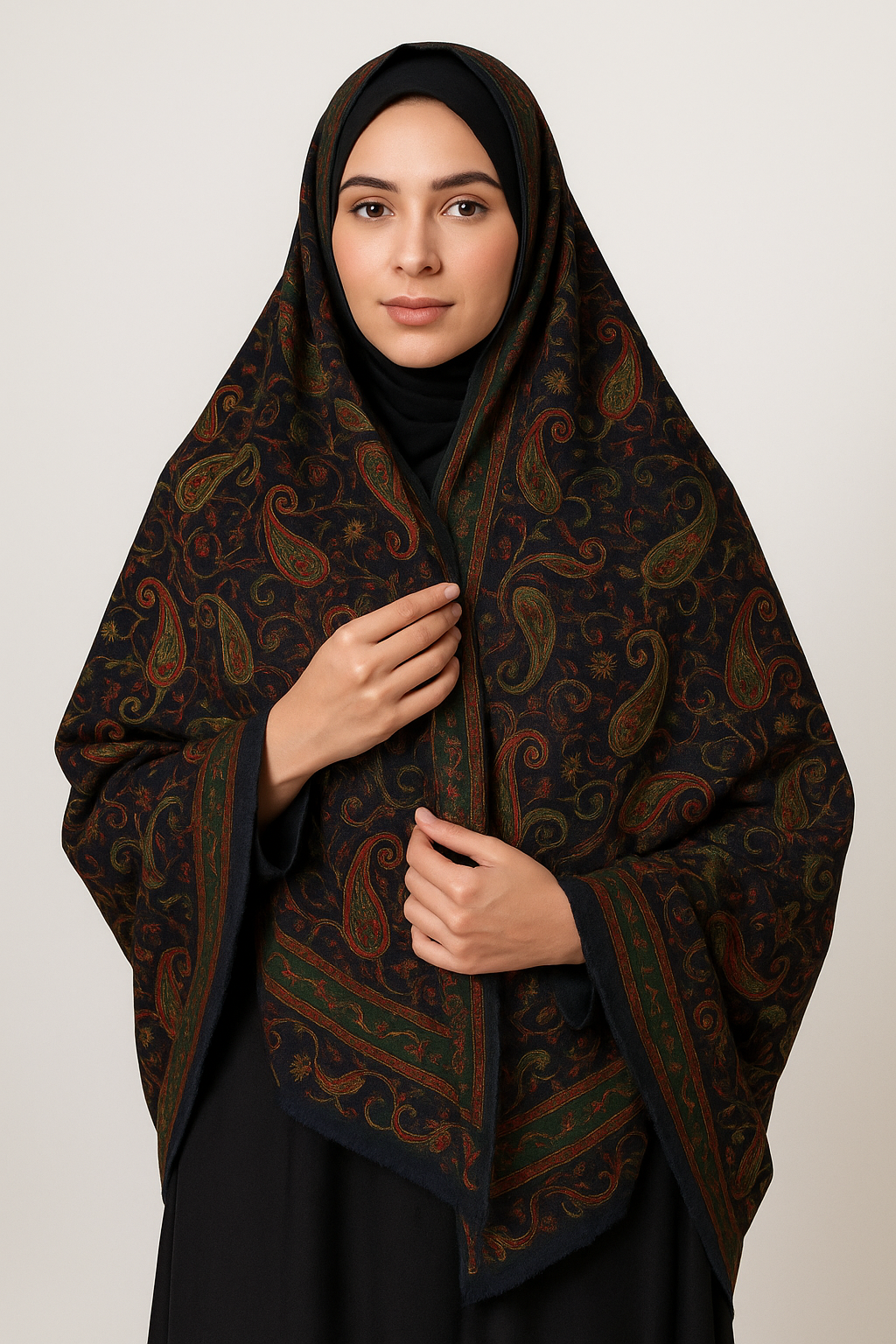 Pashmāra Shawl - Black Green Paisley - woomex.pk