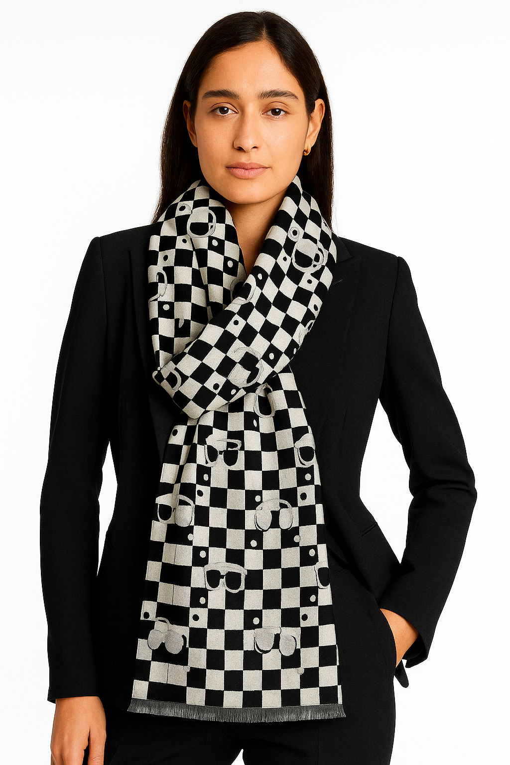 Luxury Branded Wool Scarf - Black White Gucci - woomex.pk