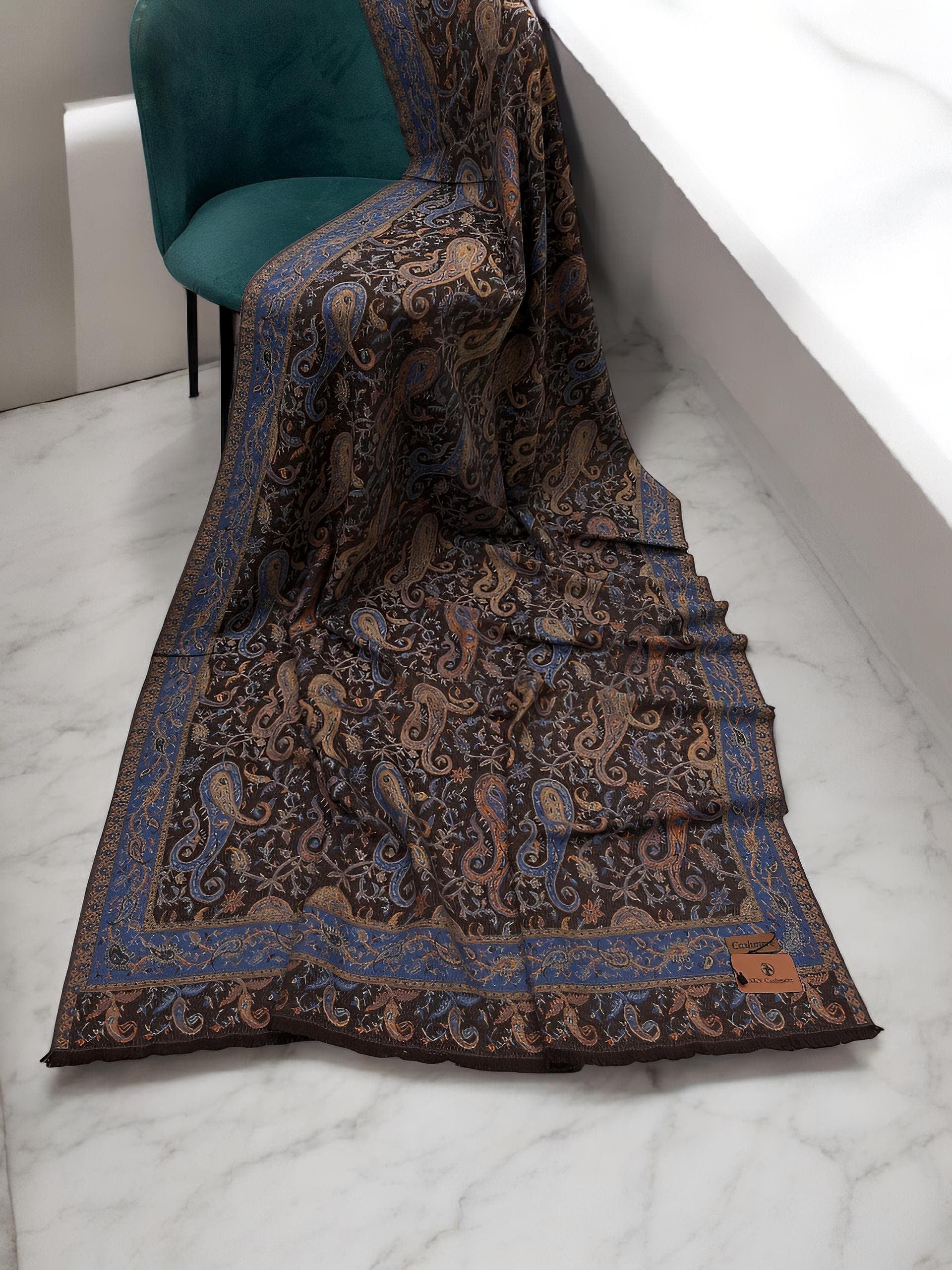Pashmāra Shawl - Indigo Black Paisley - woomex.pk