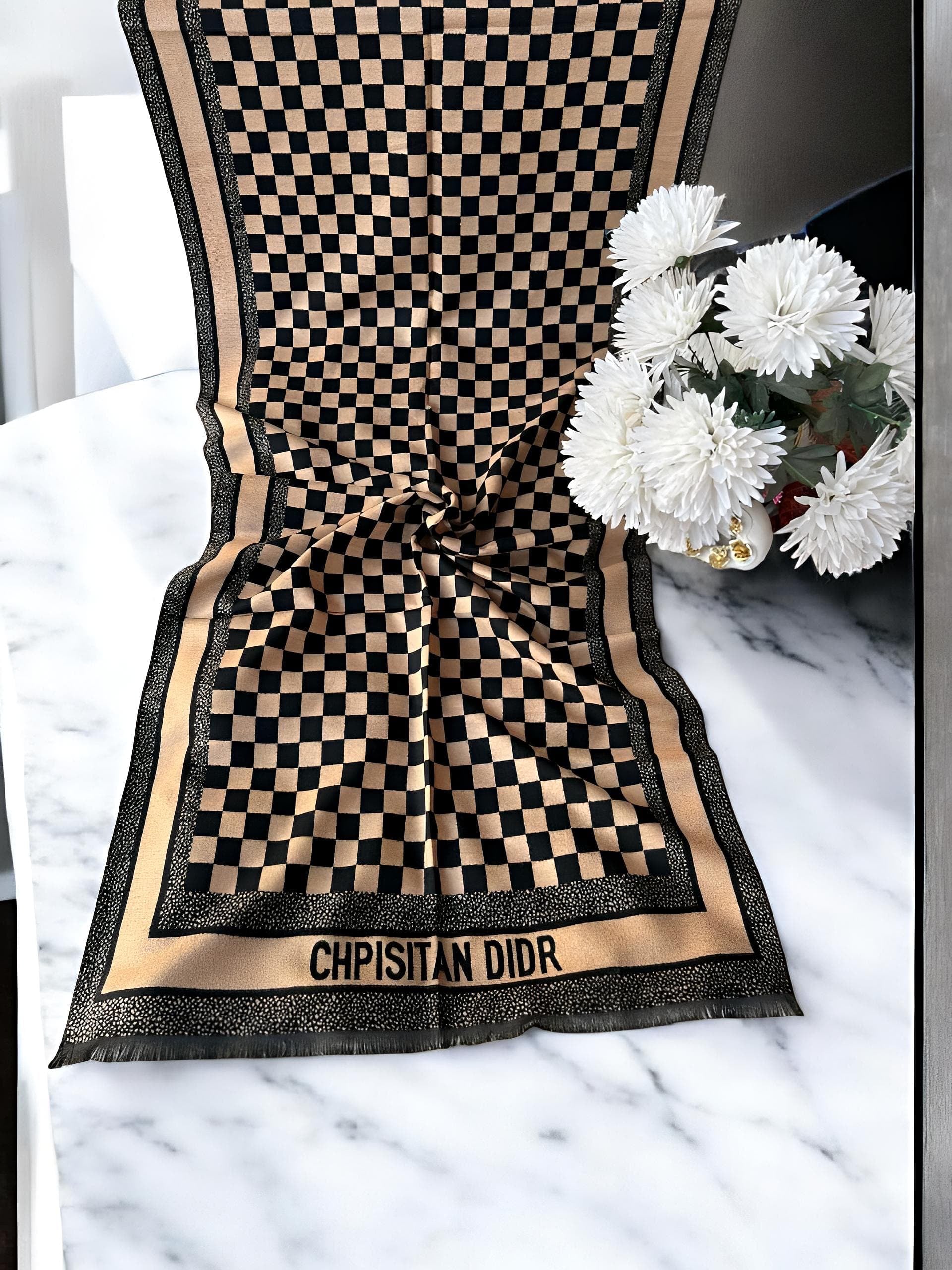 Luxury Branded Wool Scarf - Black Caramel Dior - woomex.pk