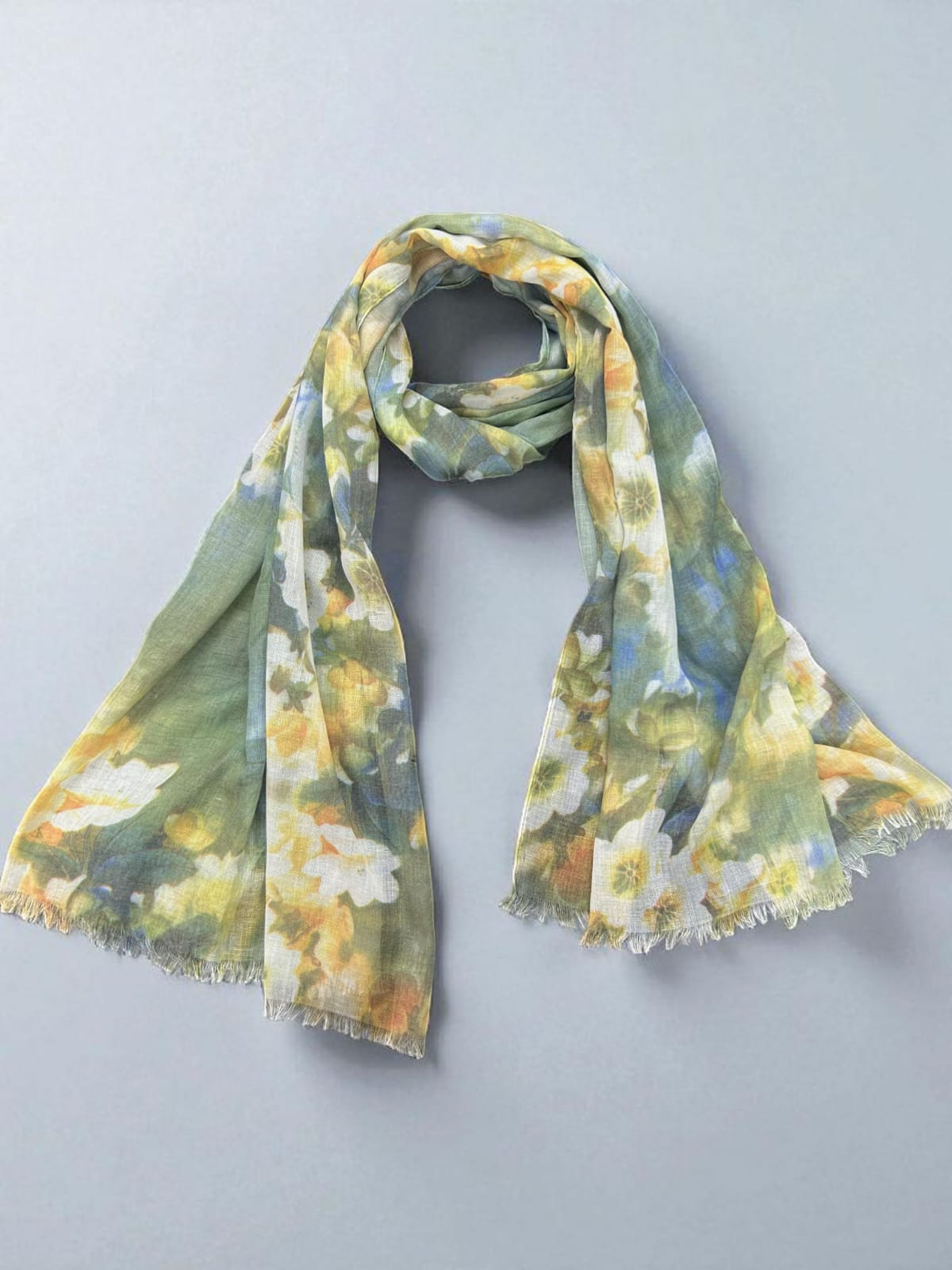 Yellowish Green Floral Garden Printed Modal Hijab